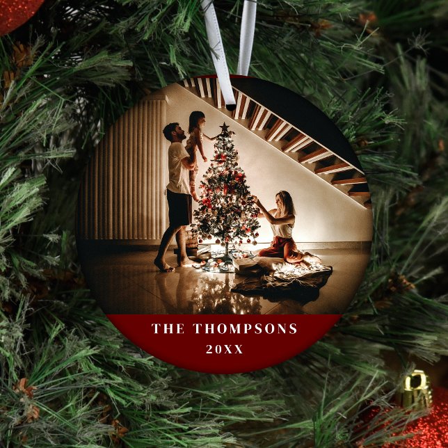 Ornamento De Cerâmica Foto da família Elegant 2024 - Vermelho Escuro Min (Criador carregado)