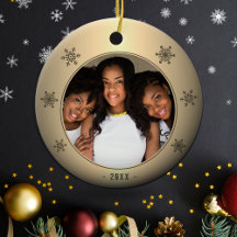 Foto da Família Festiva de Flocos de Neve Metálico