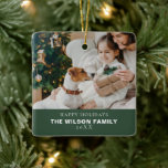 Ornamento De Cerâmica Foto da Família Minimalista com Natal de Pets<br><div class="desc">Apresentando nossa foto da família minimalista com o ornamento cerâmico verde de Natal Pets Dark, um complemento emocionante e personalizado ao seu decoro de férias. Feito com cuidado, este ornamento cerâmico permite que você crie um bem-estar apreciado adicionando sua foto familiar, incluindo seus amados animais de estimação, capturando a essência...</div>