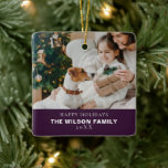 Ornamento De Cerâmica Foto da Família Minimalista com Natal de Pets<br><div class="desc">Nossa Foto da Família Minimalista com Pets Purple Christmas Cerâmica Ornament é uma adição deliciosa e personalizada ao seu decoro de férias. Feito com cuidado, este ornamento cerâmico permite que você crie um bem-estar apreciado adicionando sua foto familiar, incluindo seus amados animais de estimação, capturando a essência da união durante...</div>