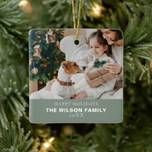 Ornamento De Cerâmica Foto da Família Minimalista com Natal de Pets