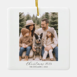 Ornamento De Cerâmica Foto da família minimalista rustica de feriados fe