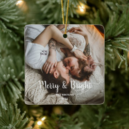 Ornamento De Cerâmica Foto da família na moda Natal Feliz Bright