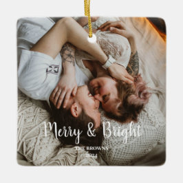 Ornamento De Cerâmica Foto da família na moda Natal Feliz Bright