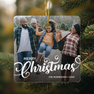 Ornamento De Cerâmica Foto da família natalícia moderna