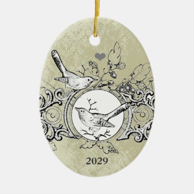 Ornamento De Cerâmica Foto da família natalina com data (Frente)