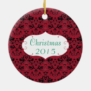 Ornamento De Cerâmica Foto da família natalina Red Chandelier #2 Damask