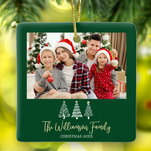 Ornamento De Cerâmica Foto da Família no Natal com Árvores e Letra Diver