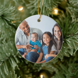 Ornamento De Cerâmica Foto da família, nome, árvore de Natal do Monogram