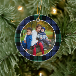 Ornamento De Cerâmica Foto da família personalizada da Xadrez Tartan ver