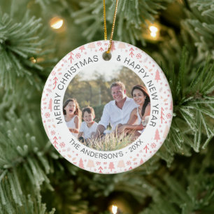 Ornamento De Cerâmica Foto da família personalizada do Natal moderno