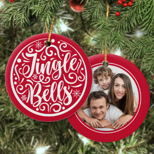 Ornamento De Cerâmica Foto da família personalizada Jingle Belts Natal V