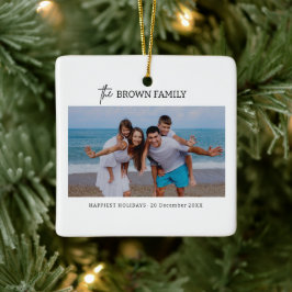 Ornamento De Cerâmica Foto da família personalizada simples e minimalist
