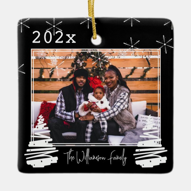 Ornamento De Cerâmica Foto da família Pet 2 na árvore de Natal de Natal  (Frente)