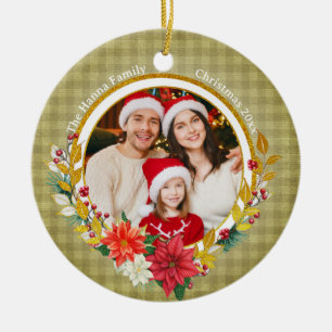 Ornamento De Cerâmica Foto da Família & Presépio de Natal Presente Alegr
