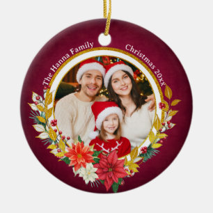 Ornamento De Cerâmica Foto da Família & Presépio de Natal Presente Alegr