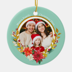 Ornamento De Cerâmica Foto da Família & Presépio de Natal Presente Alegr