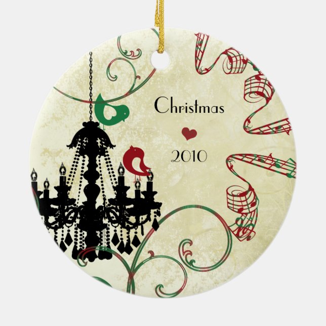 Ornamento De Cerâmica Foto da família, Red & Green Birds Chandelier (Traseira)