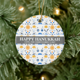 Ornamento De Cerâmica Foto da família Simple Elegant Modern Hanukkah