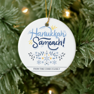 Ornamento De Cerâmica Foto da família Simple Elegant Modern Hanukkah
