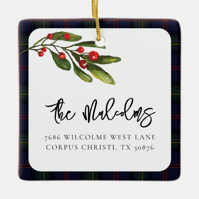 Ornamento De Cerâmica Foto da Família Tartan Clássica Elegante Rusta da  (Frente)