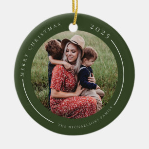 Ornamento De Cerâmica Foto da família verde minimalista