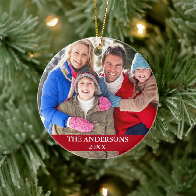 Ornamento De Cerâmica Foto da família vermelha (Árvore)