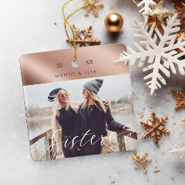 Ornamento De Cerâmica Foto da irmã Dourada do Rosa de escuta moderno e e