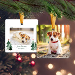 Ornamento De Cerâmica Foto da Primeira Árvore Russa de Natal do Cachorro<br><div class="desc">O Primeiro Natal do Cachorro é o melhor para o Primeiro Natal! Ornamentos Quadrados de Férias Feriadas de Natal bonitos, Modernos, mas Russos, apresentando pequenas florestas adoráveis de árvores de Natal rústicas e Feliz Natal na tipografia moderna. Adicione 2 das suas fotos favoritas para o ornamento perfeito! Entre em contato...</div>