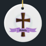 Ornamento De Cerâmica Foto da Santa Comunhão de Menina Roxa<br><div class="desc">O ornamento da Primeira Comunhão da Garota com um tema roxo personalizável para suas especificidades.</div>