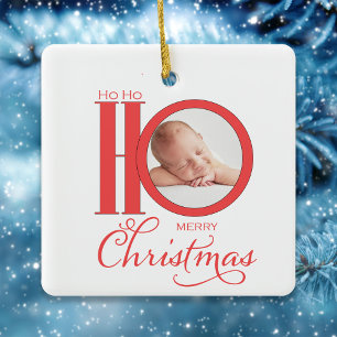 Ornamento De Cerâmica Foto da tipografia bonita personalizada no Natal