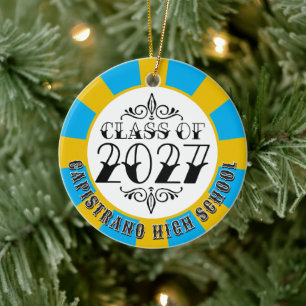 Ornamento De Cerâmica Foto da Turma de 2027 em Cinza Estilo Tat na Forma