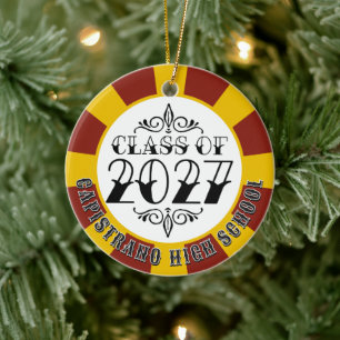 Ornamento De Cerâmica Foto da Turma de 2027 em Cinza Estilo Tat na Forma