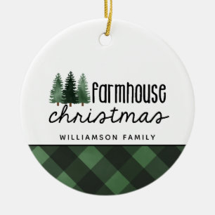 Ornamento De Cerâmica Foto da Xadrez Vermelha de Natal da Casa Farmada r