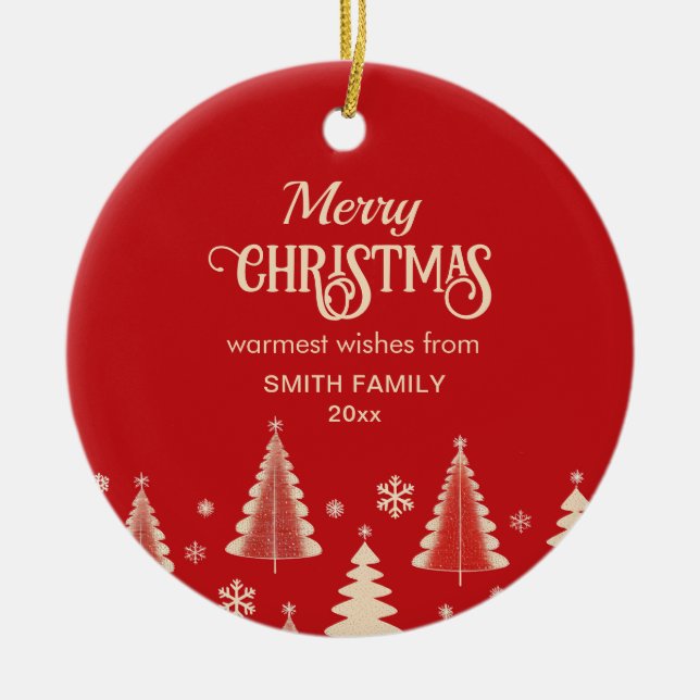 Ornamento De Cerâmica Foto das árvores de bege vermelho do século médio  (Frente)