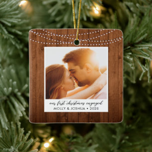 Ornamento De Cerâmica Foto das Luzes de Cordas Russas do Primeiro Natal 