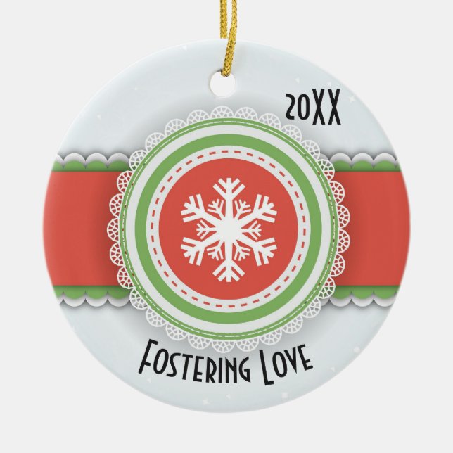 Ornamento De Cerâmica Foto datada de Natal rosa e verde feliz (Frente)