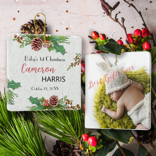 Ornamento De Cerâmica Foto de 1rua de Natal da Rustic Baby