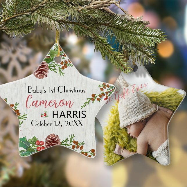 Ornamento De Cerâmica Foto de 1rua de Natal da Rustic Baby (Criador carregado)