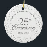 Ornamento De Cerâmica Foto de 25 do Aniversário Foto de Silver Hearts<br><div class="desc">Com delicados corações prateados. Personalize com suas informações especiais de vinte e cinco anos de aniversário de prata em letras quentes de prata e sua foto ao contrário. Projetado por Thisnotme©</div>