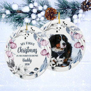 Ornamento De Cerâmica Foto de animal de estimação personalizada Floral E