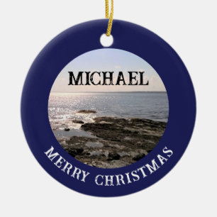 Ornamento De Cerâmica Foto de Atlântico Adicionar Nome ao Azul Marinho