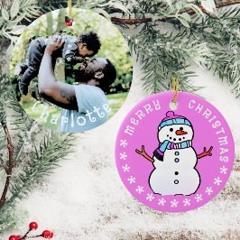 Ornamento De Cerâmica Foto De Bebê E Bonito Snowman | Rosa 2024