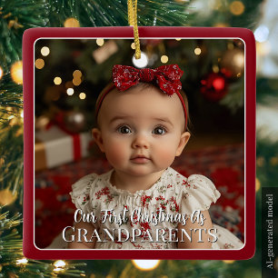 Ornamento De Cerâmica Foto de Bebê Moderno Primeiro Natal como Avós