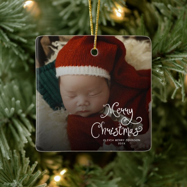 Ornamento De Cerâmica Foto de Bebê no Natal Alegre (Árvore)