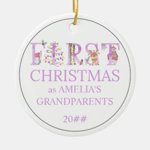 Ornamento De Cerâmica Foto de Bebê Primeiro Natal como Avós Fofa