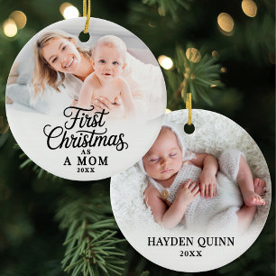 Ornamento De Cerâmica Foto de Bebê Primeiro Natal como Mãe