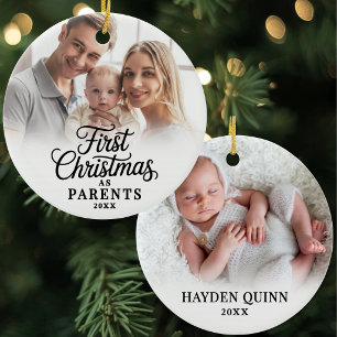 Ornamento De Cerâmica Foto de Bebê Primeiro Natal como Pais