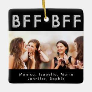 Ornamento De Cerâmica Foto de BFF prateado preto para sempre