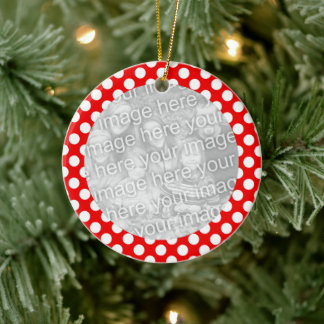 Ornamento De Cerâmica Foto de Bolinhas Vermelha e Branca